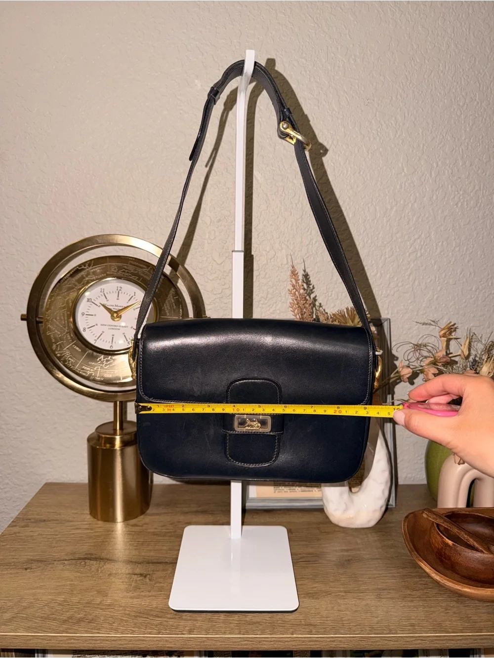 Vintage Black Leather Celine Shoulder Bag with Gold Hardware